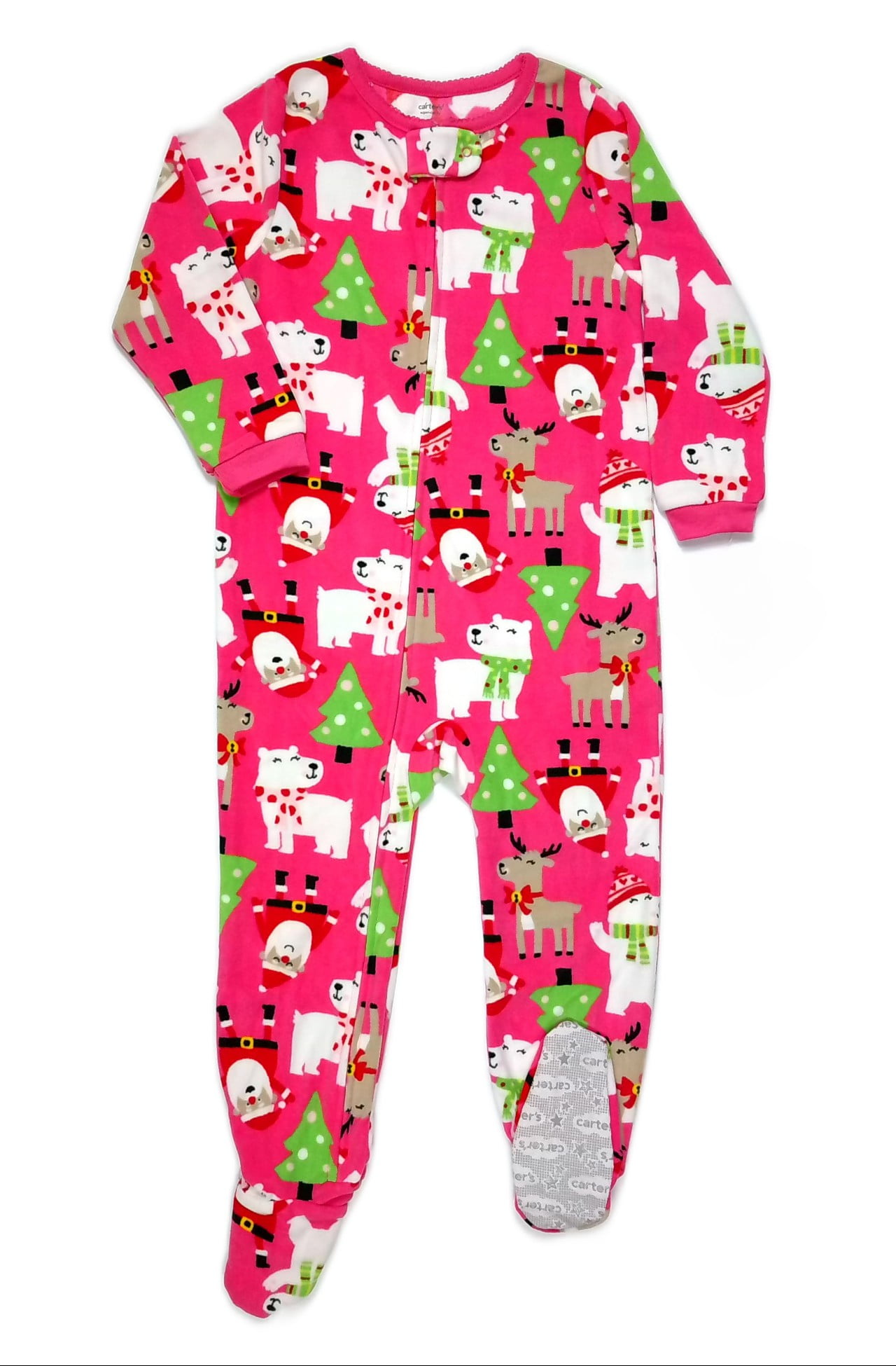 Carter s Girls Pink Fleece Santa Reindeer Christmas Pajama Sleeper Size 4T