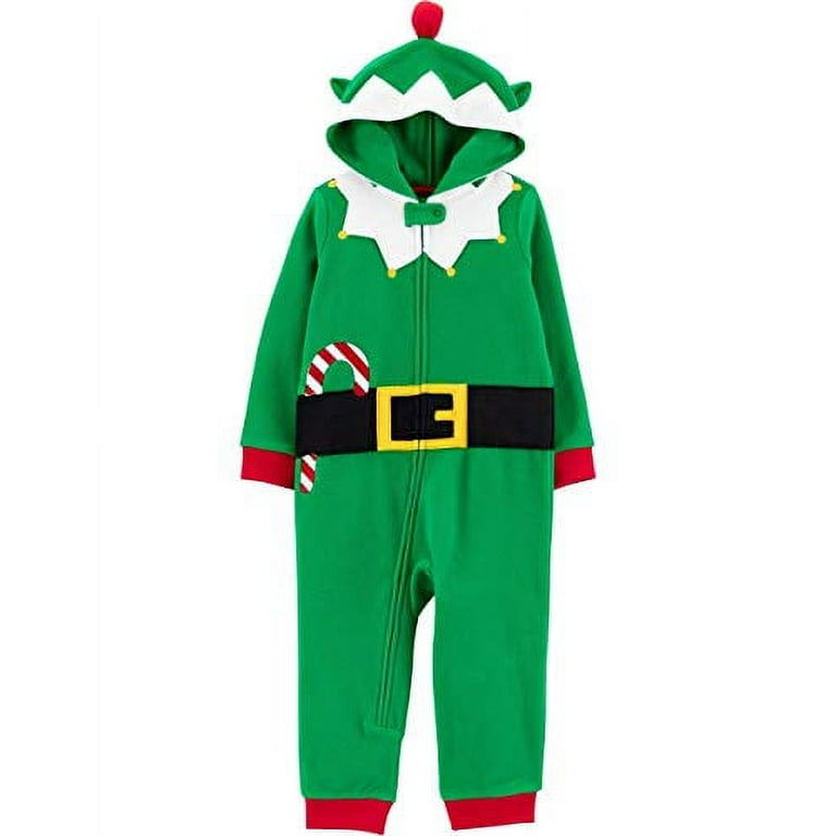 Carter s Girls and Boys Hooded Fleece Footless PJs Green Elf 5T Walmart