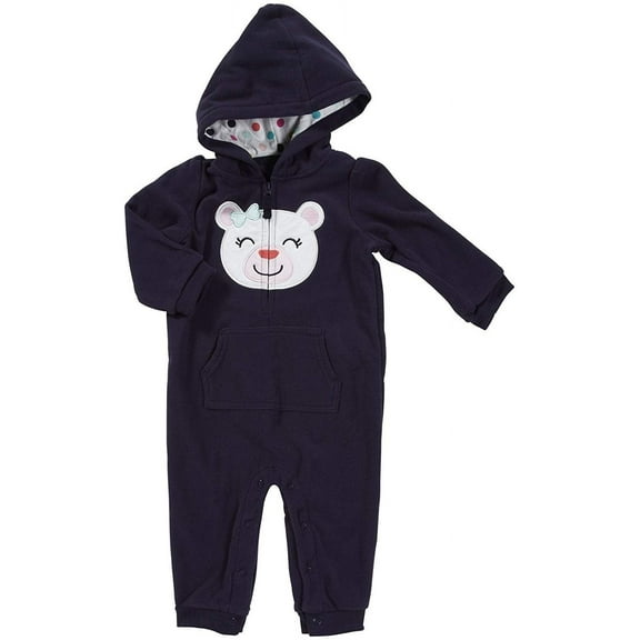 Carter's Hooded Microfleece Jumpsuit - Navy Bear- 12 Months