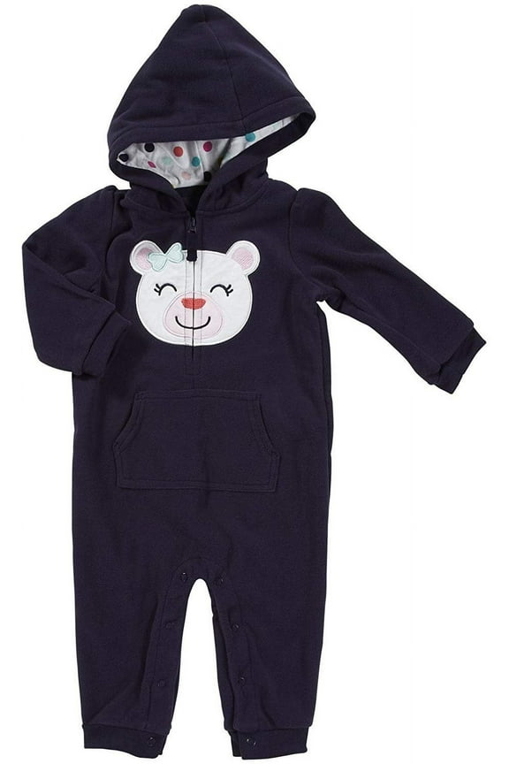 Hooded Microfleece Jumpsuit - Navy Bear- 12 Months
