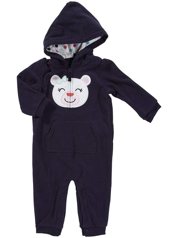 Hooded Microfleece Jumpsuit - Navy Bear- 18 Months