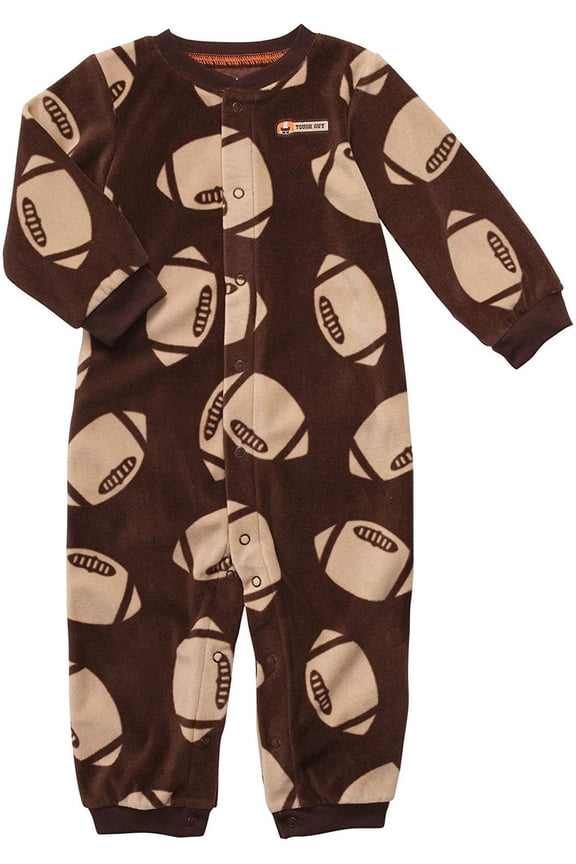 Infant Long Sleeve One Piece Snap Fleece Coverall - Football Fun-3 Months