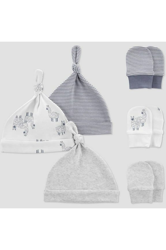 Just One You Baby 6pk Hat and Mitten Set - White/Gray