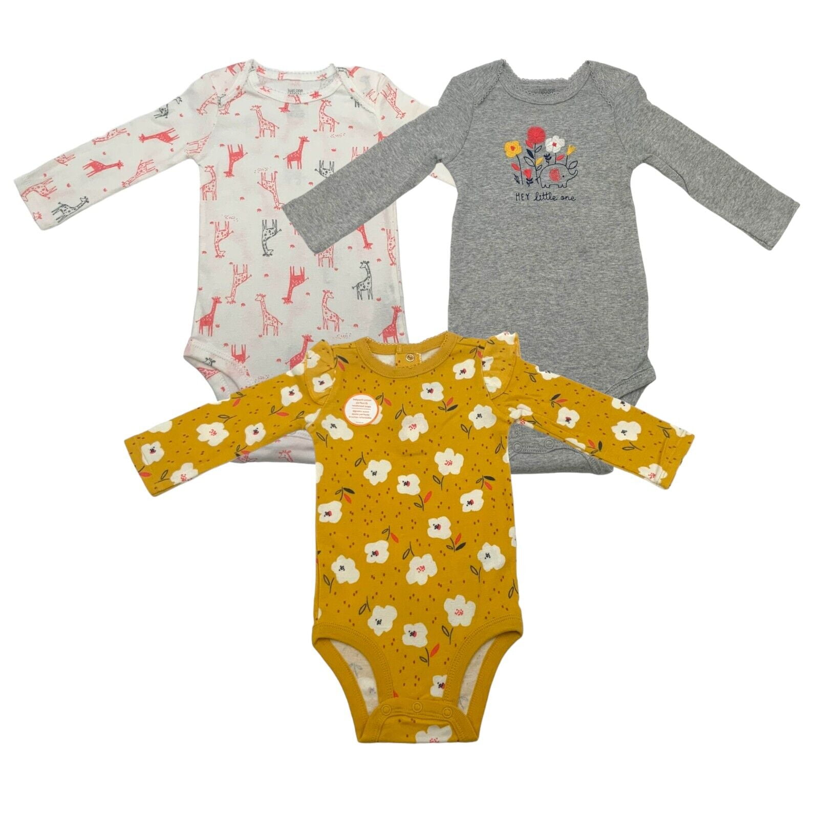 Carter's Just One You Baby Girl's 3pk Long Sleeves Bodysuit Floral, 6