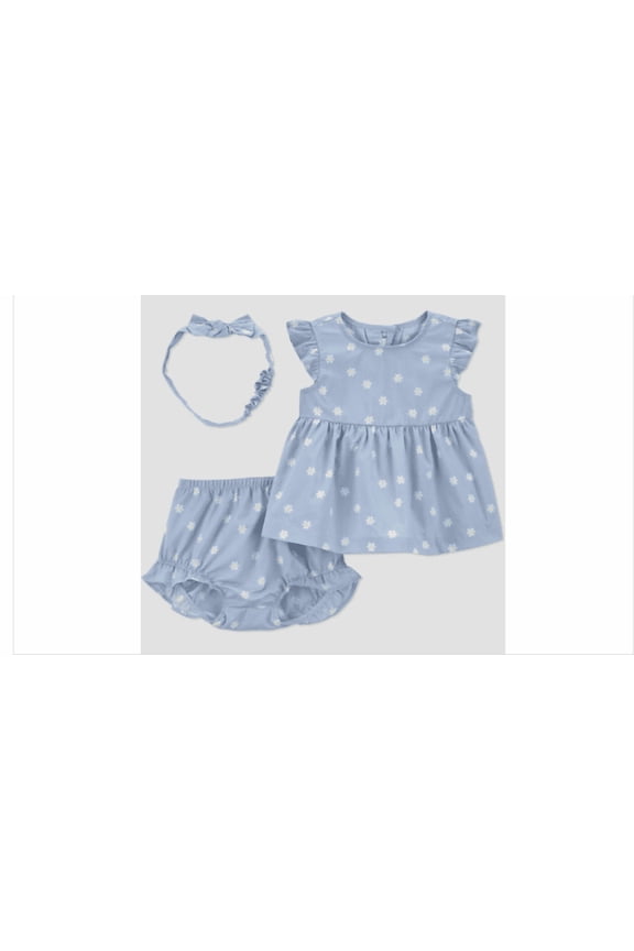 's Just One You Baby Girls' 3pc Floral Tank Top with Bloomer & Headband Set - Blue 6M