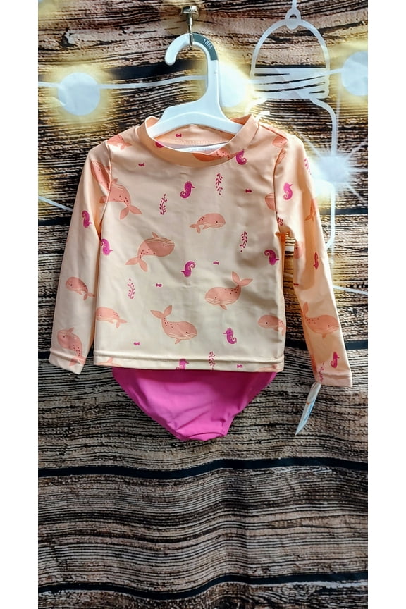 Just One You Baby Girls' Long Sleeve Sealife Rash Guard Set - Pink 18M