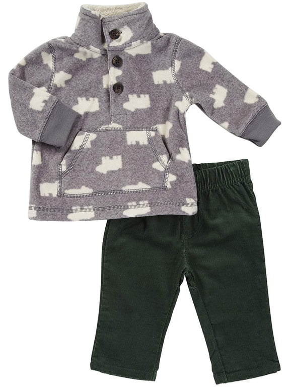 L/S Microfleece Pant Set - Heather Bear- 6 Months