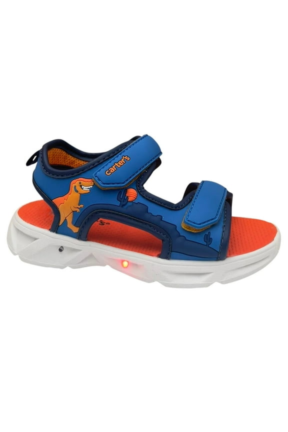 Little Boys Open Toe Sandals Size 12 Blue Orange Light-up Adjustable
