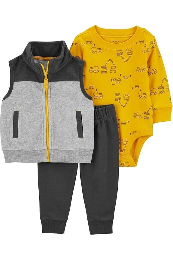 Little Construction Trucks Fleece Outfit Sets, 3 Pack, Baby Boys'