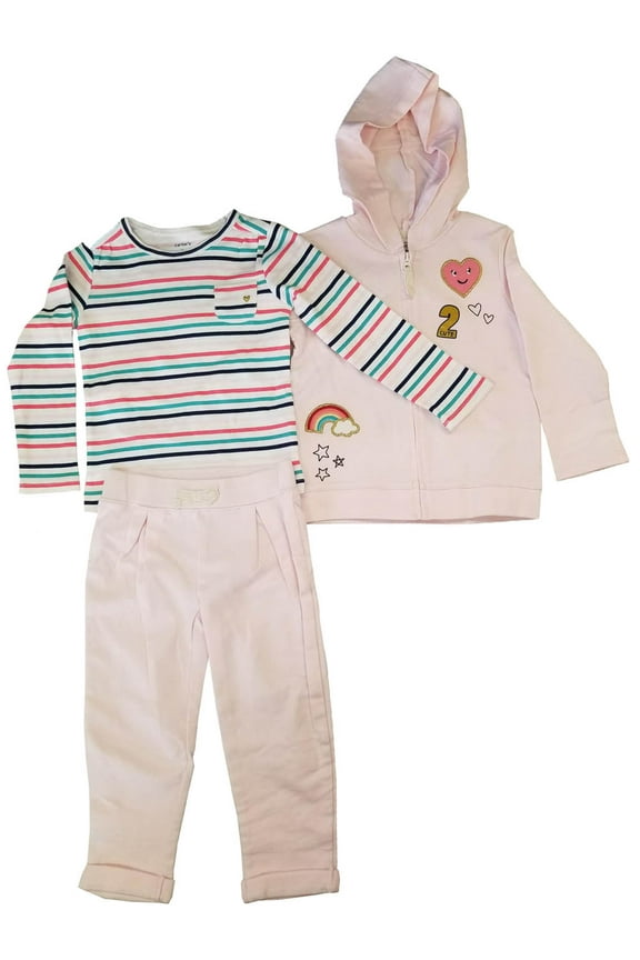 Little Girls 3 Piece Outfit Jacket, Top & Pant 2 Cute Pink (5T)