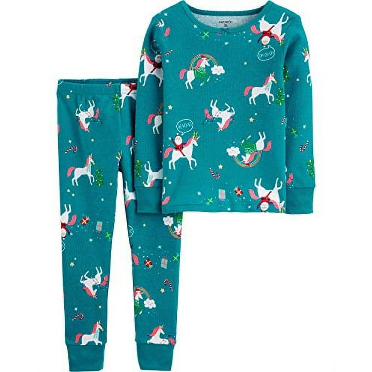 Carter s Little Girls Christmas 2 Piece Snug Fit Cotton PJs 2T Teal Christmas Unicorn Walmart