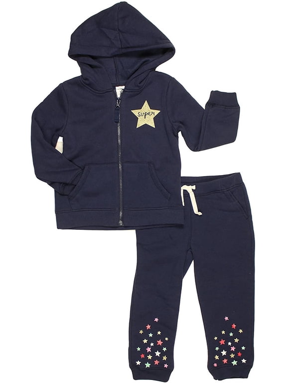 Little Girls' Fleece Hoodie and Pants 2-Piece Set Super Star Navy, 5T