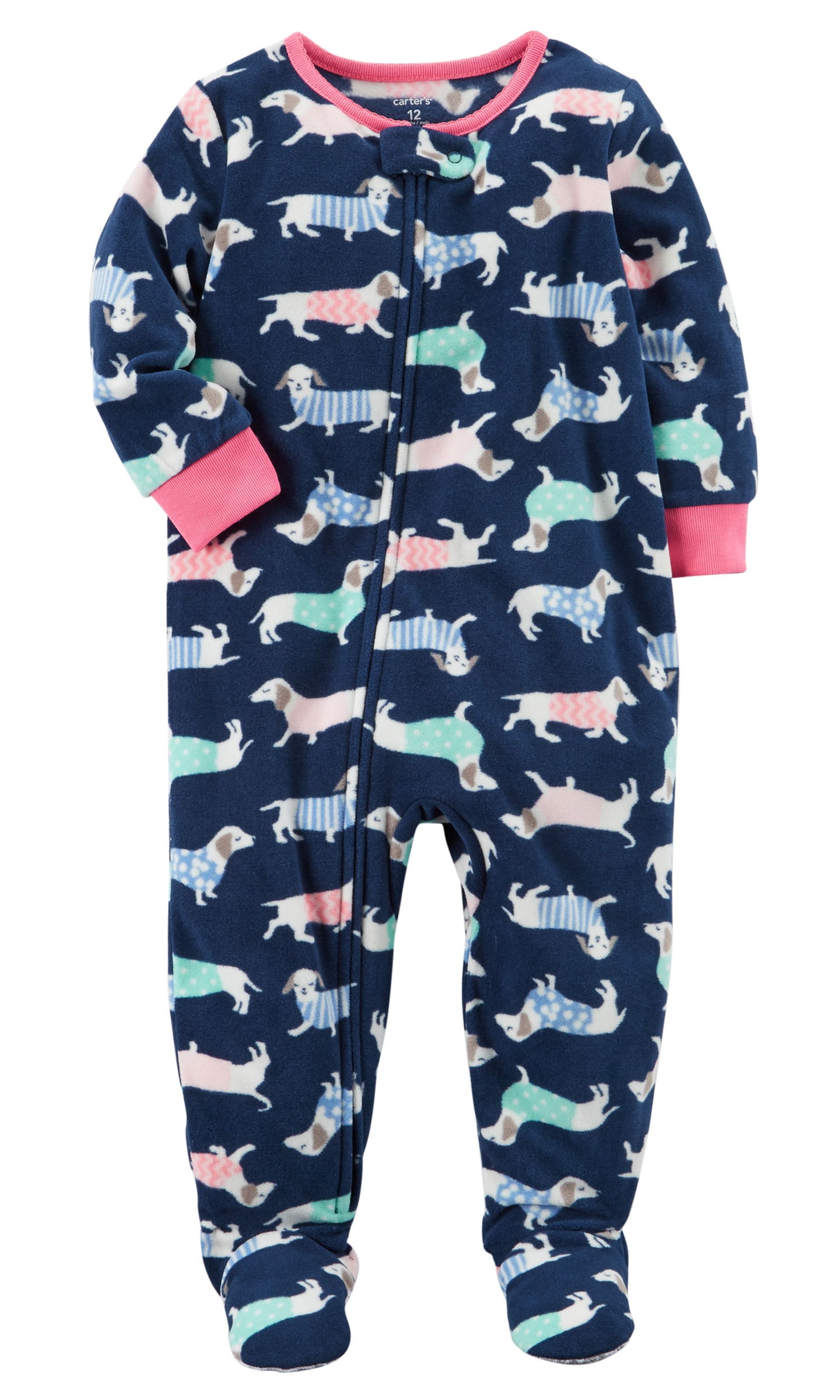 Carter's Little Girls' Navy Doggie One Piece Footed Fleece- 4T
