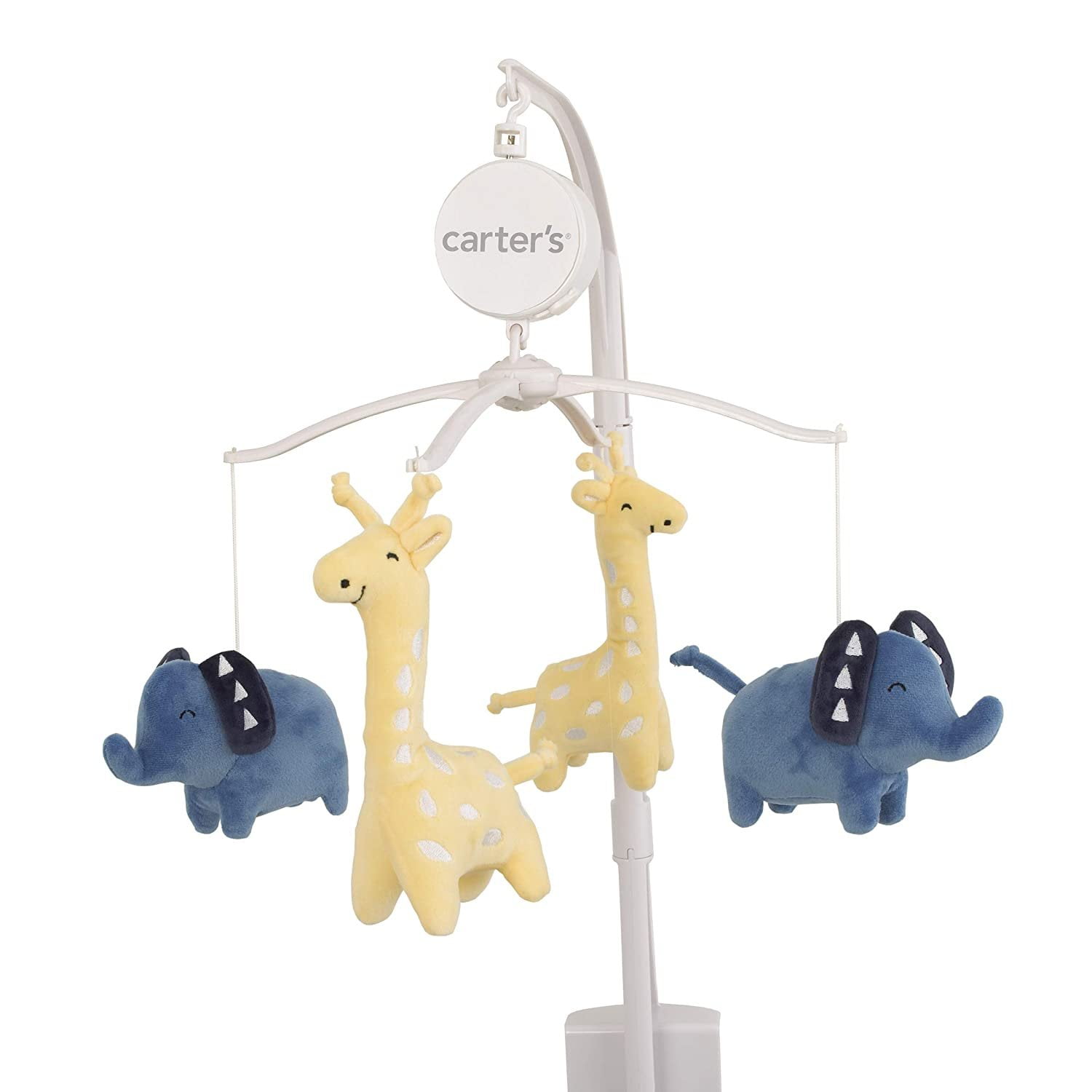Modern Jungle Pals Musical Crib Mobile with Blue Elephants and Yellow Giraffes