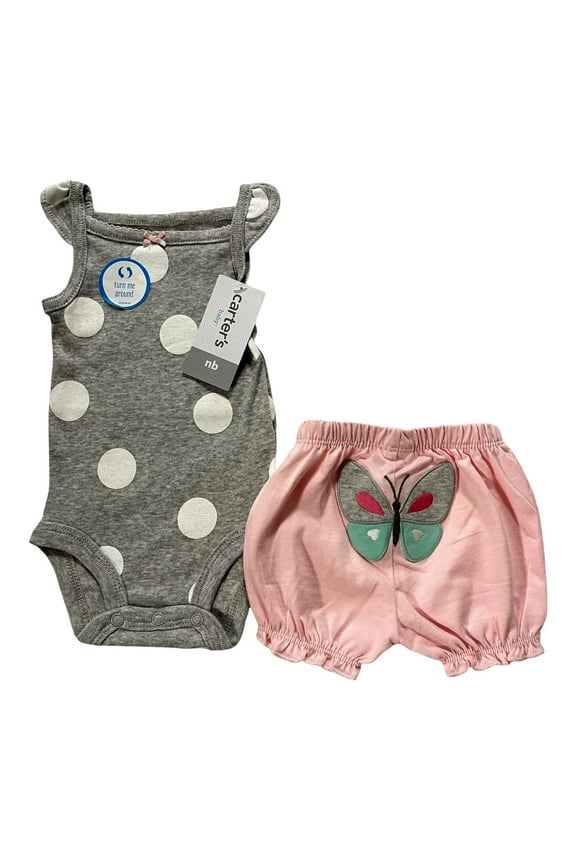 Newborn Baby Girls 2-Piece Bodysuit & Butterfly Shorts Outfit Set Pink