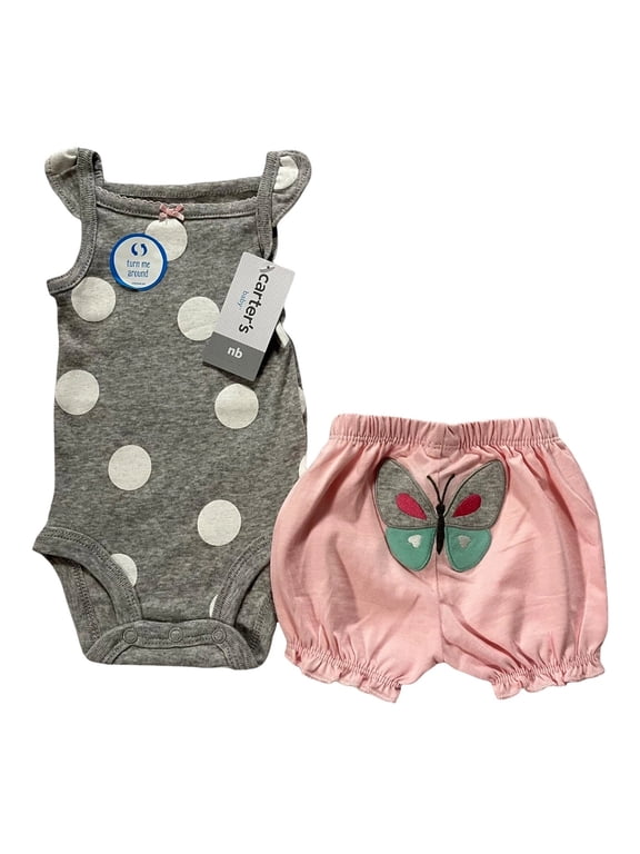 Newborn Baby Girls 2-Piece Bodysuit & Butterfly Shorts Outfit Set Pink