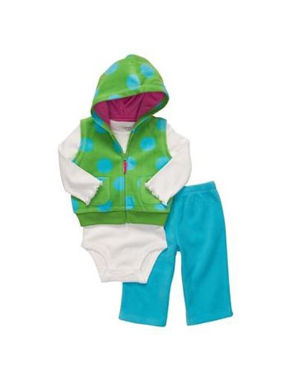 Newborn Girls Microfleece 3pc Hooded Vest Set