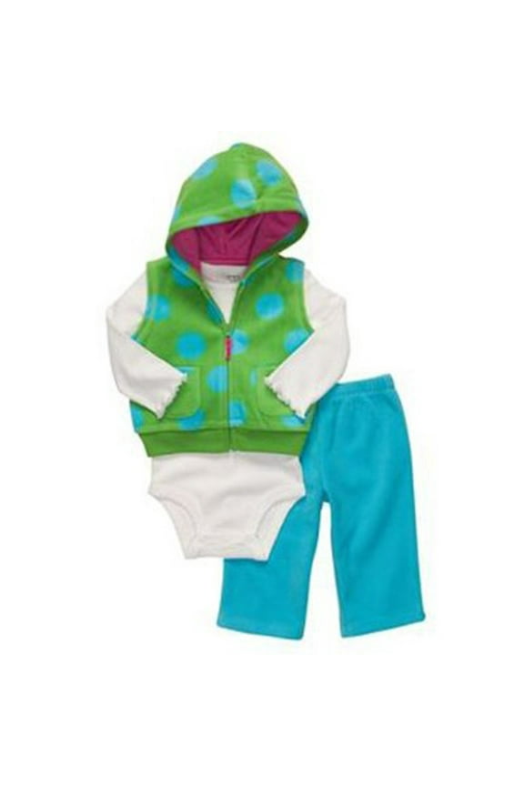 Newborn Girls Microfleece 3pc Hooded Vest Set