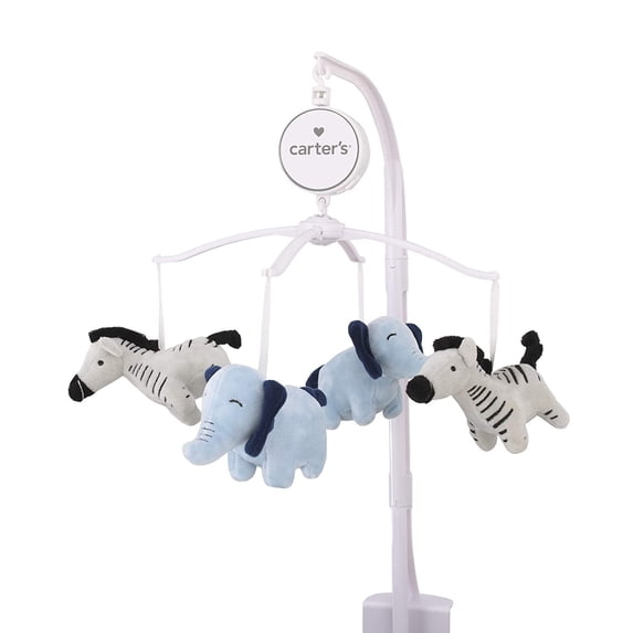 Carter's Safari Party - Musical Mobile with 2 Plush Blue Elephants & 2 Plush Grey & Black Striped Zebras