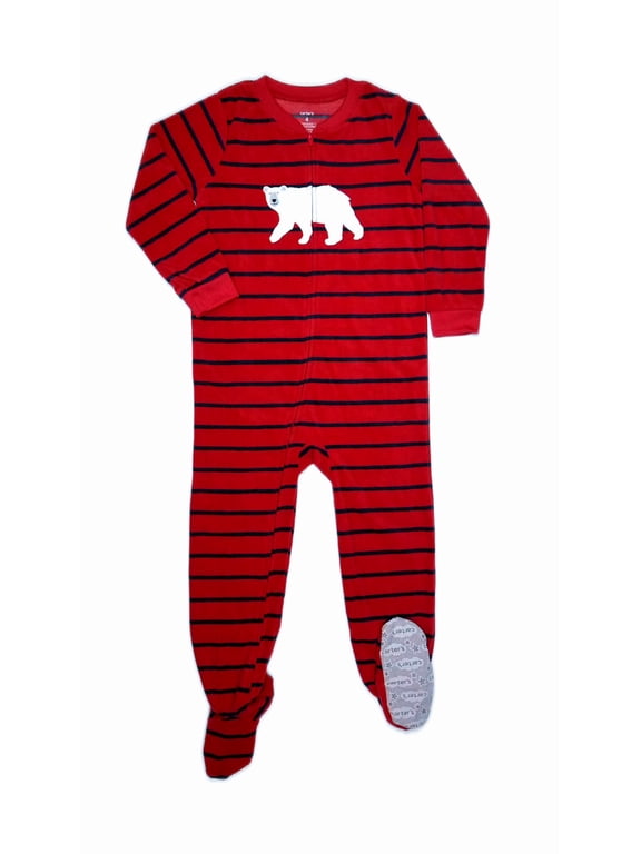 Striped Fleece Footed Pajama Sleeper, Polar Bear, Size 4