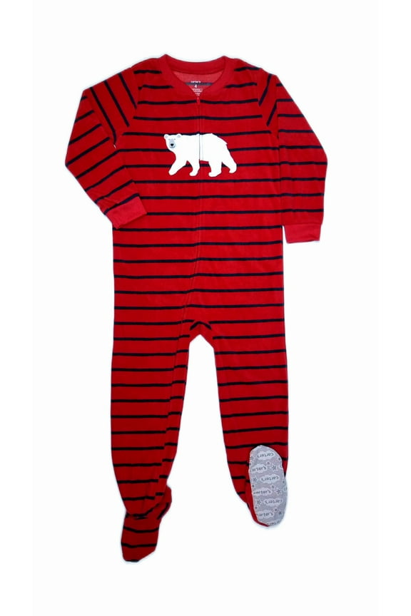 Striped Fleece Footed Pajama Sleeper, Polar Bear, Size 4