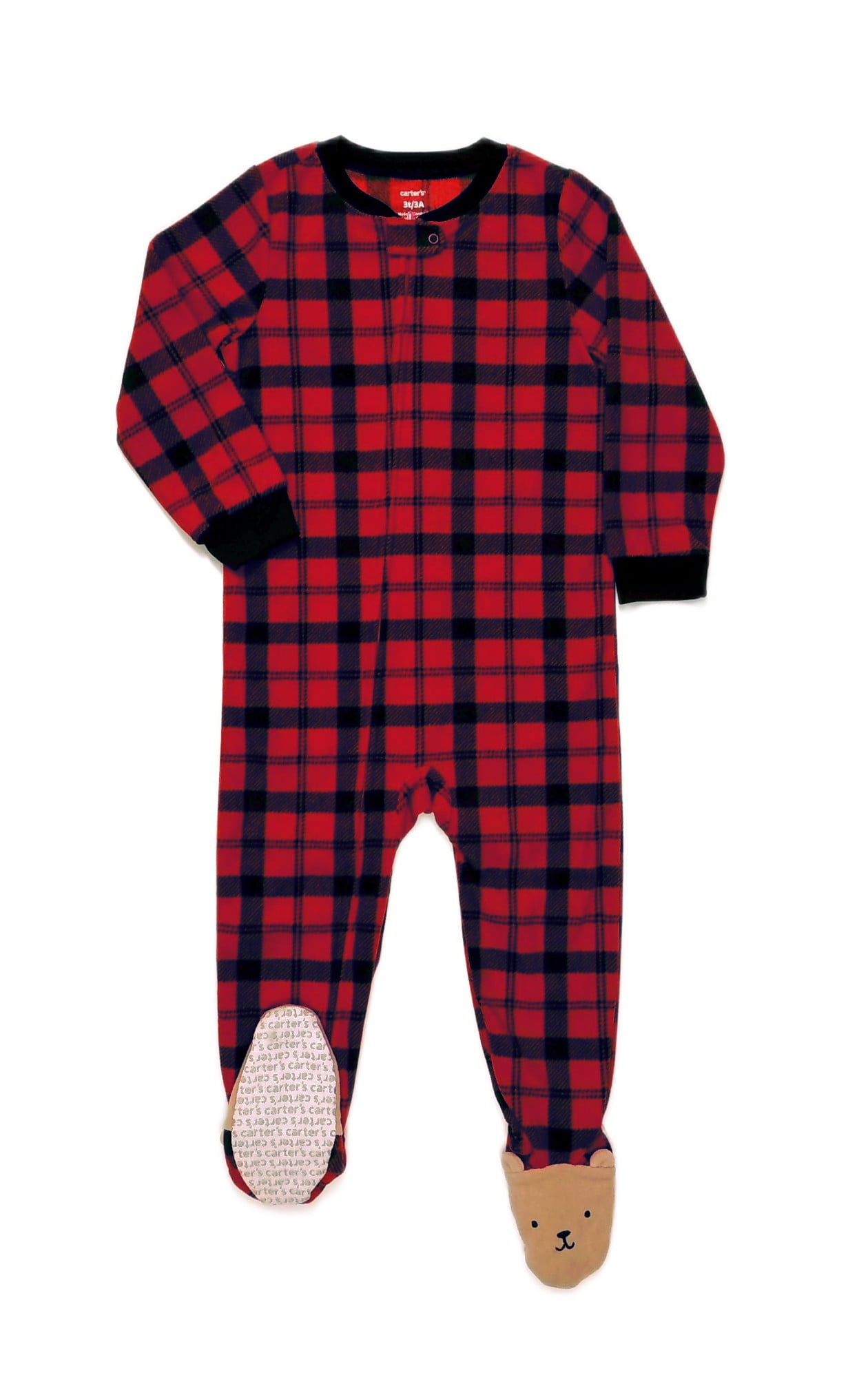 Carter s Toddler Boy s Plaid Buffalo Check Bear Footed Fleece Pajama Sleeper Size 3T Walmart