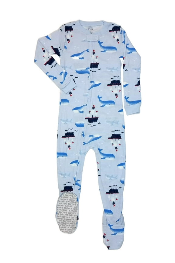 Toddler Boy's Soft Cotton Whales, Sharks Nautical Footed Pajama Sleeper, Size 3T