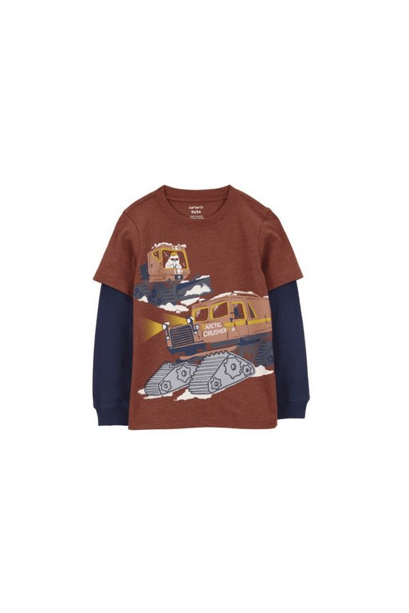 Toddler Boys Snow Plow Layered Look Long Sleeve T-shirt - Brown
