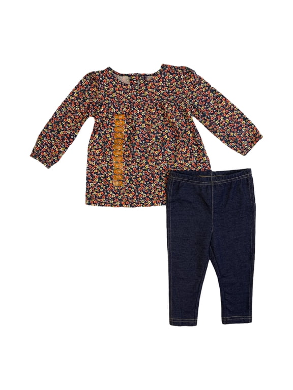 Toddler Girl's 2-Piece Floral Top and Blue Leggings Set, 12M