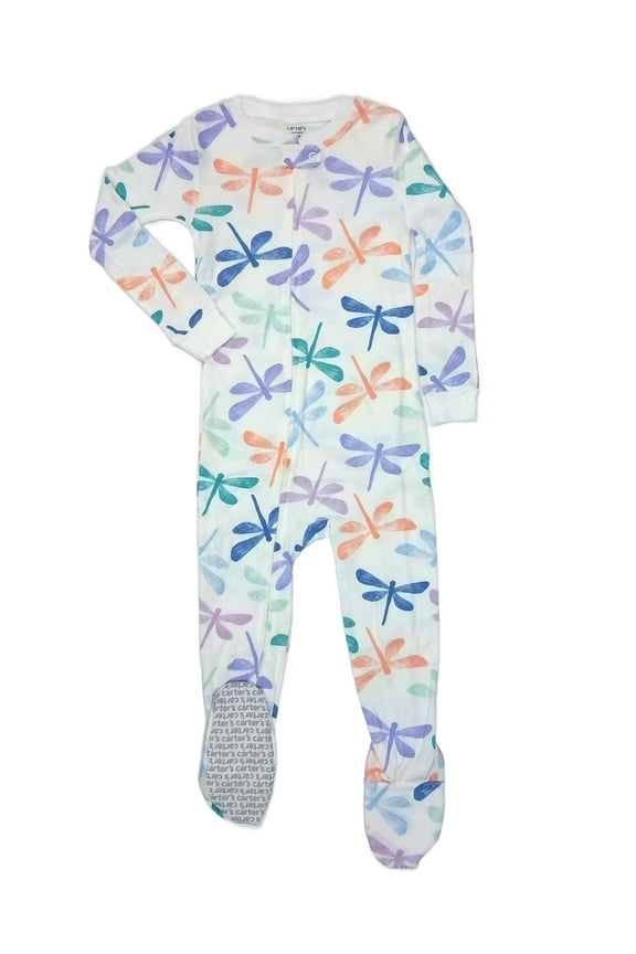 Toddler Girl's Colorful Dragonfly Print Footed Cotton Pajama Sleeper, Size 2T
