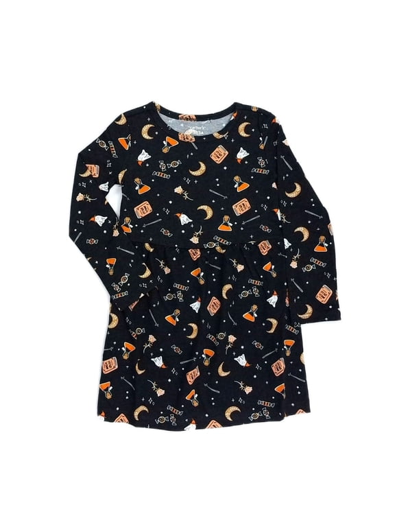 Toddler Girl's Halloween Ghosts, Candy, Potions Print Jersey Dress, Size 4T