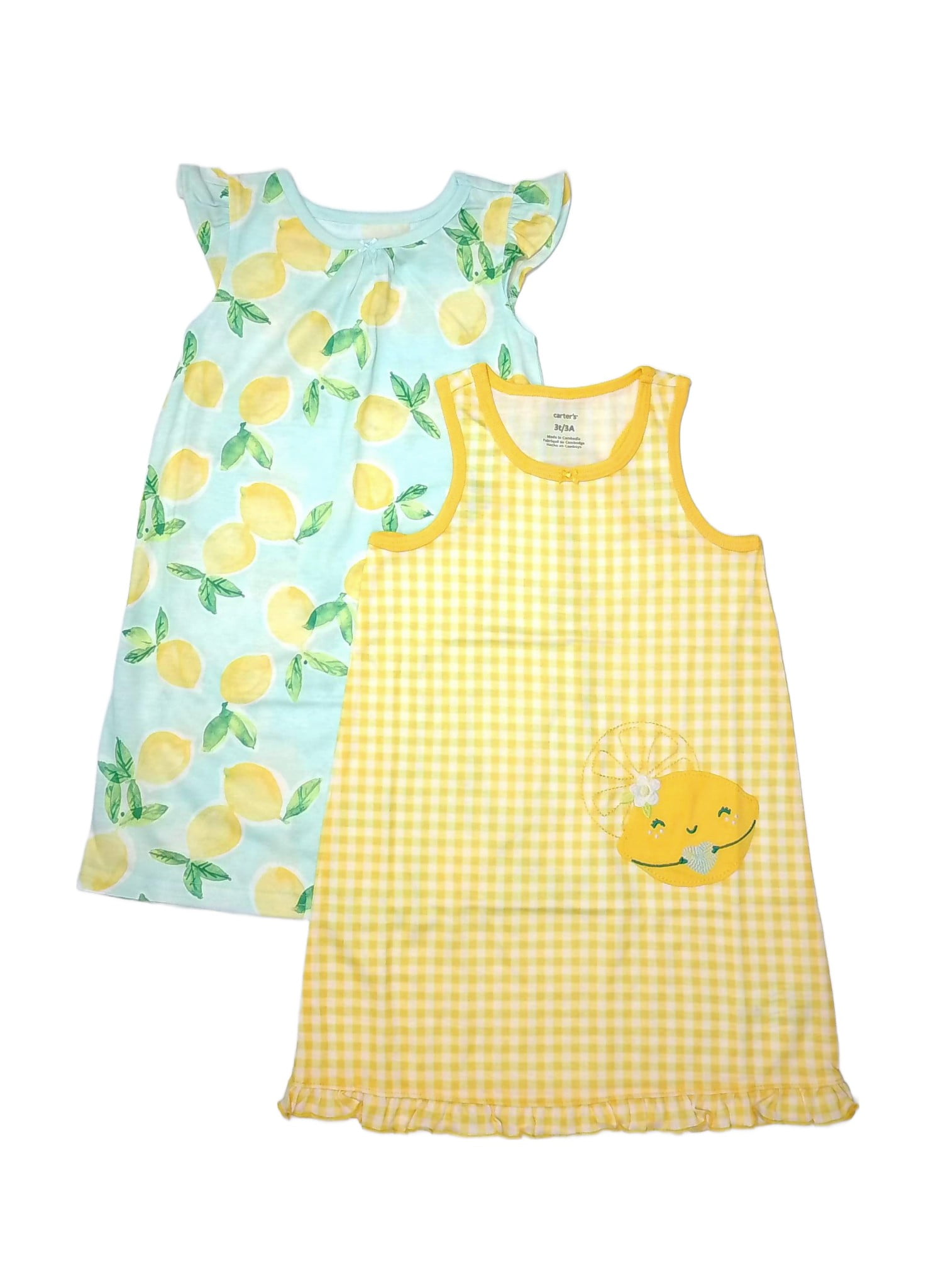 Carter's Toddler Girl's Lemon Checkered Print Nightgown, Gown Set