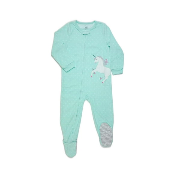 Carter's Toddler Girl's Mint Green Unicorn Fleece Polka Dot Footed Sleeper, Size 4T
