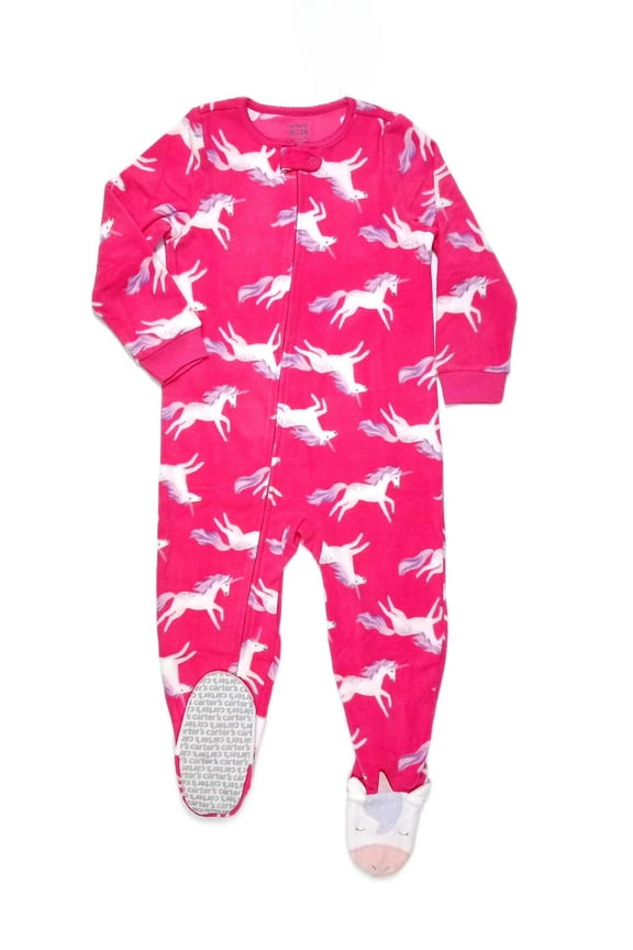 Toddler Girl's Unicorn Print Pink Fleece Footed Pajama Sleeper, Size 4T