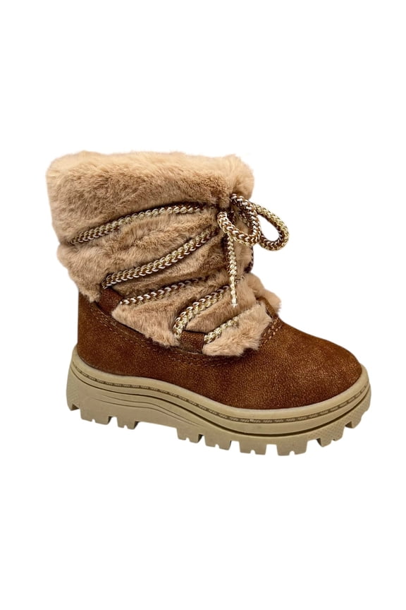 Carters Toddler Girls Faux Fur Warm Winter Boots Size 8 Tan-Brown Lightweight