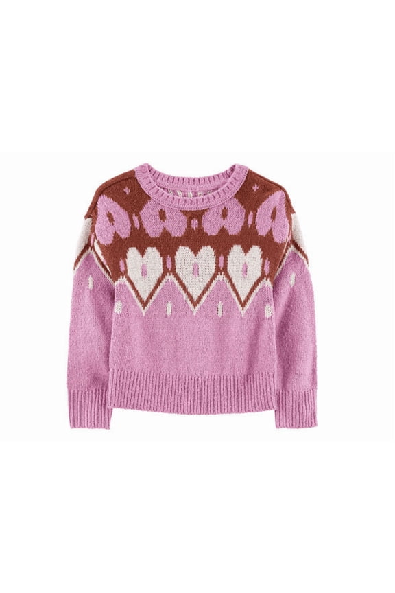 Toddler Girls Heart Mohair Like Pullover Sweater - Pink