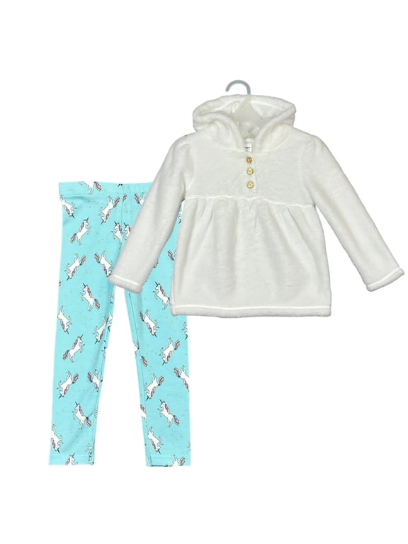 Carters Toddler Girls Hoodie Fuzzy Top & Leggings Outfit Set 3T White Aqua