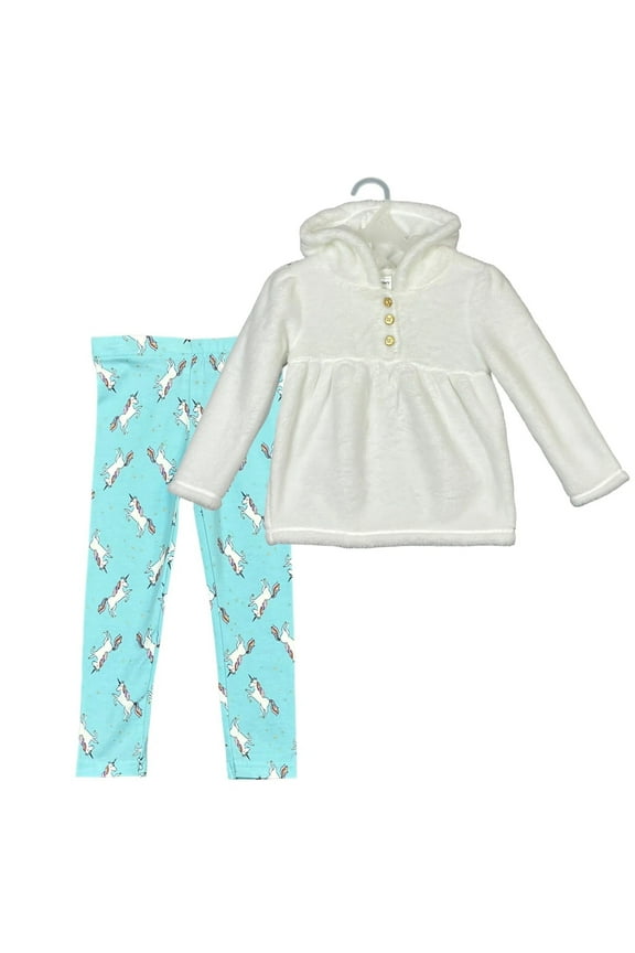Carters Toddler Girls Hoodie Fuzzy Top & Leggings Outfit Set 3T White Aqua