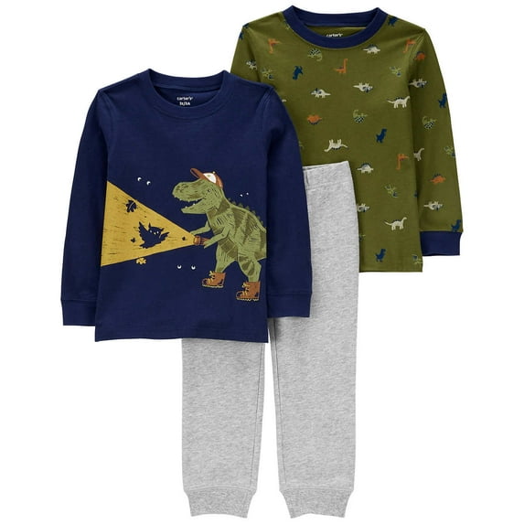 Carter's Toddlers' Kids' Dino 3-Piece Playwear Set, Green/Navy/Gray 2T