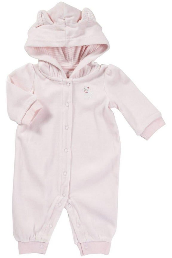Velour Hooded Jumpsuit - Light Pink- 9 Months