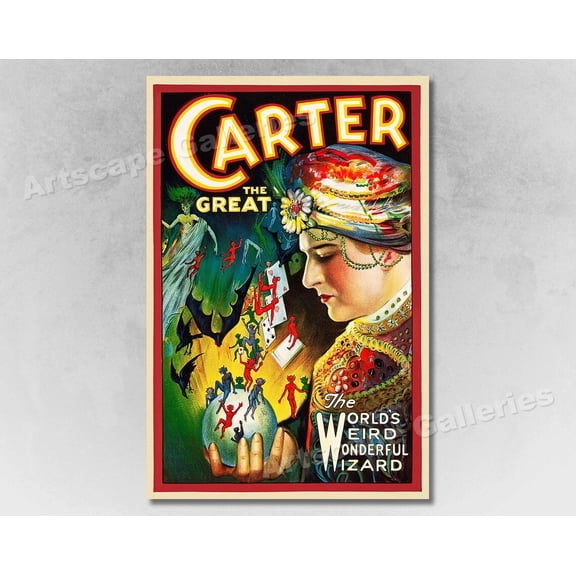 Carter the Great 1920s Classic Vintage Style Magician, Unframed Poster