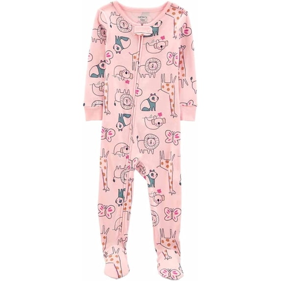 Carter's Girls' 1-Piece 100% Snug Fit Footie Sleeper PJs Baby Pink Animals 18 Month