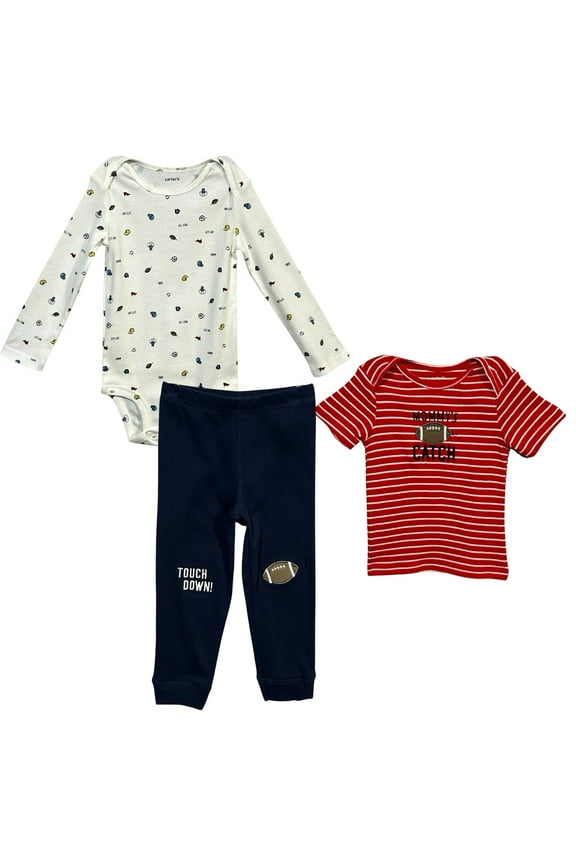 Carters Baby Boys 3pc Pants Top Bodysuit Outfit Set Size 3M Long -Short Sleeve