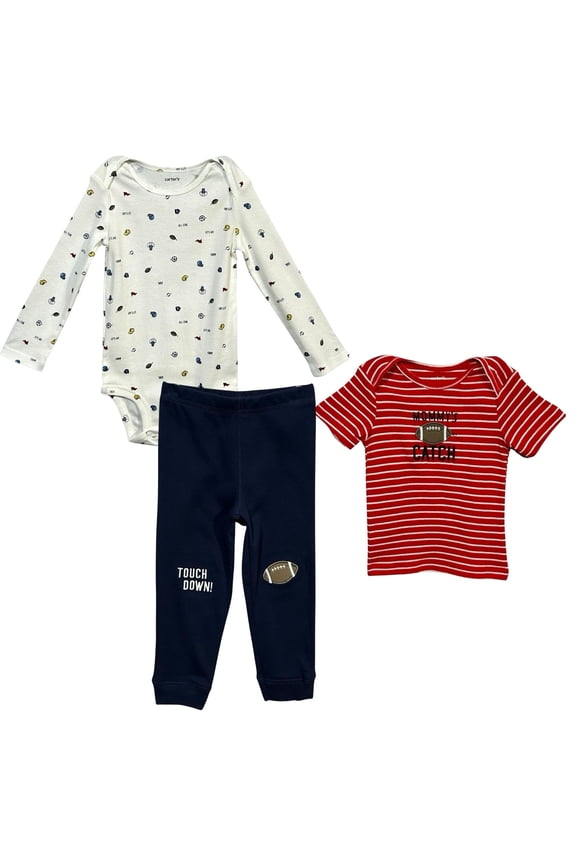 Carters Baby Boys 3pc Pants Top Bodysuit Outfit Set Size 9M Long -Short Sleeve