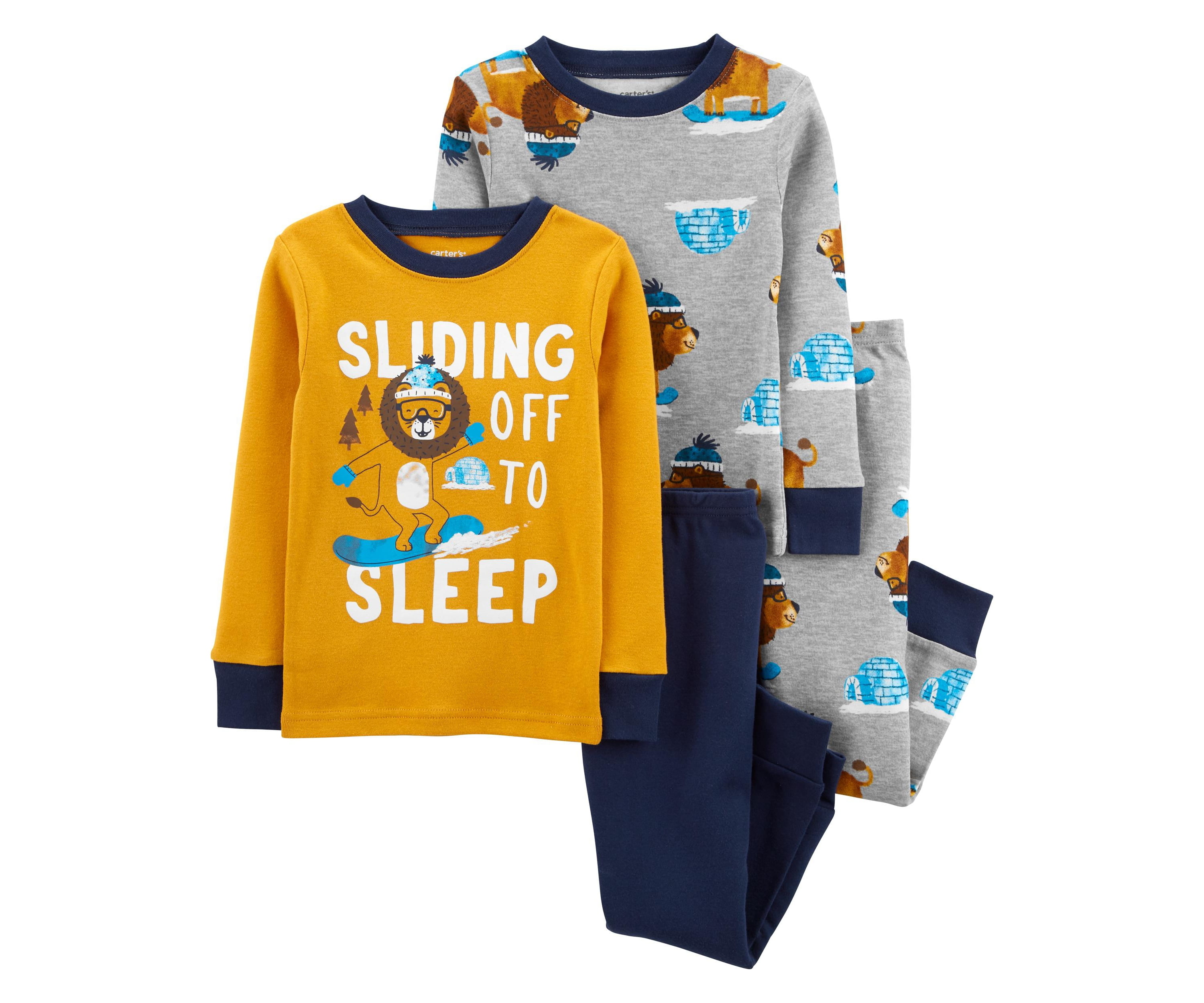 Carters Baby Boys Construction Snug Fit Pajama 4 Piece Set Yellowheather 12 months Walmart