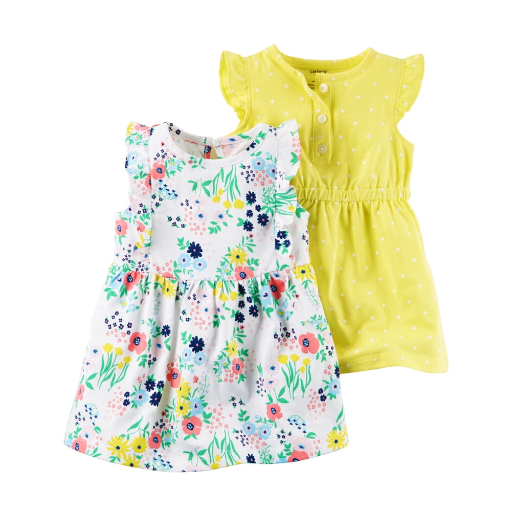 Carters Baby Clothing Outfit Girls 2-Pack Dress Set Dot Floral Yellow -  Walmart.com