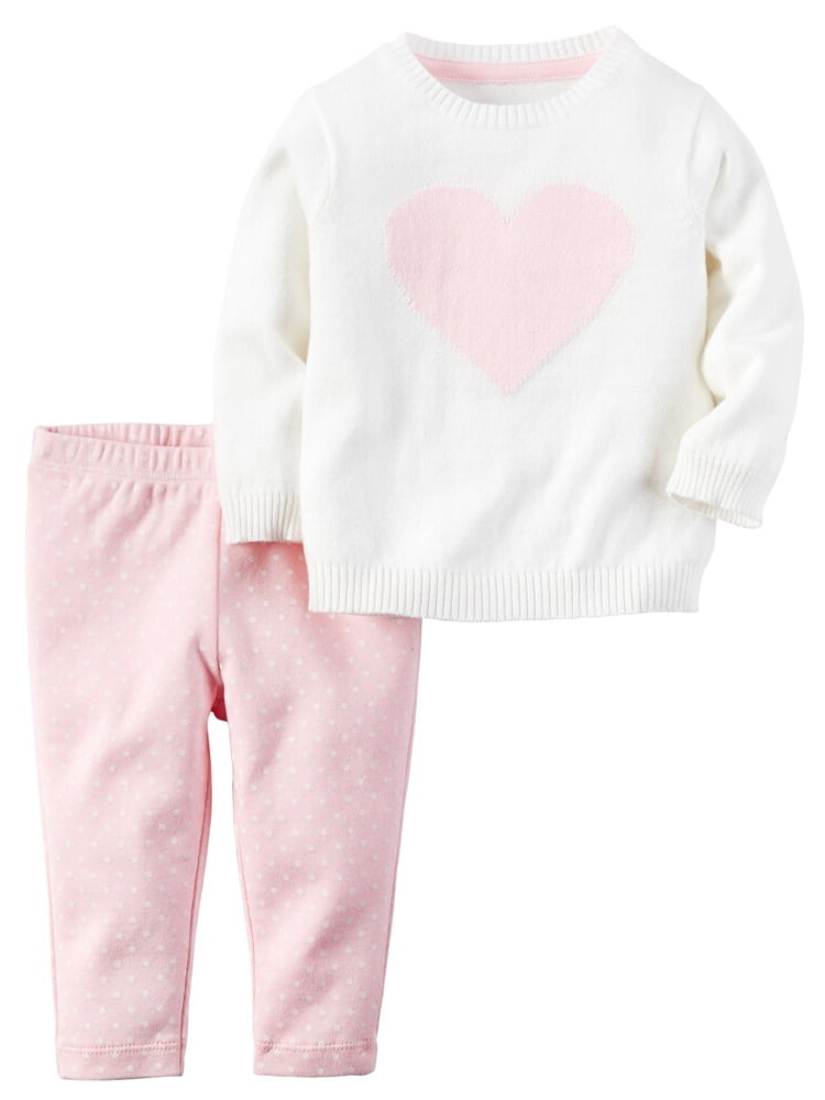 Carters Baby Girls 2 Piece Little Sweater Set Heart Dot White
