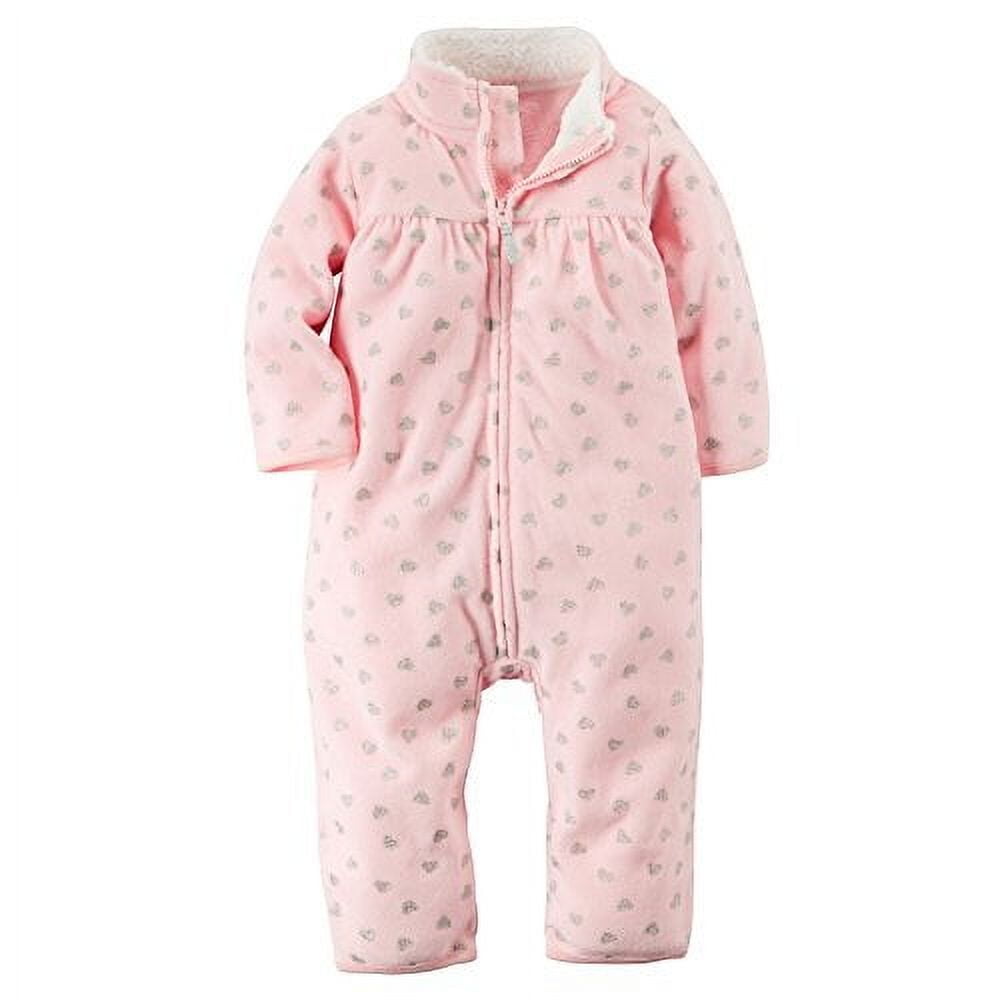 Carters Baby Clothing Outfit Girls Zip-Up Glitter Print Jumpsuit Pink Hearts