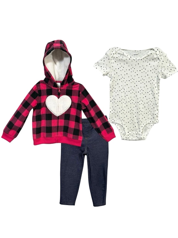 Carters Baby Girls 3pc Fleece Jacket Top Pants Outfit Set Sz 6M Pink Navy White