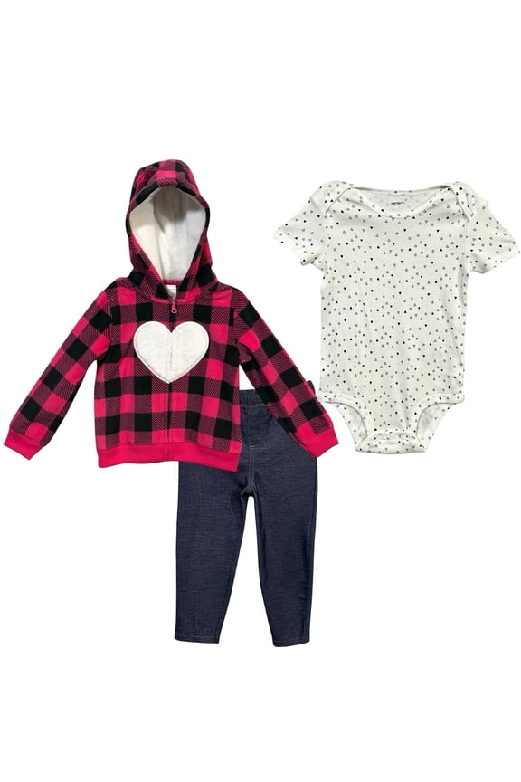 Carters Baby Girls 3pc Fleece Jacket Top Pants Outfit Set Sz 9M Pink Navy White